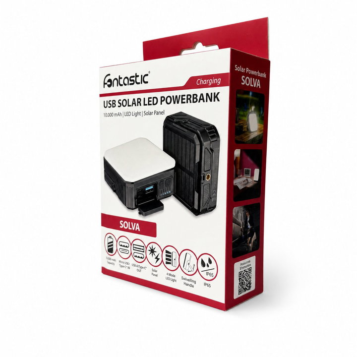 Power Bank Outdoor Solare 10000 mAh con Lampada LED IP65 2xUSB Nero - Fontastic ICFT-265501