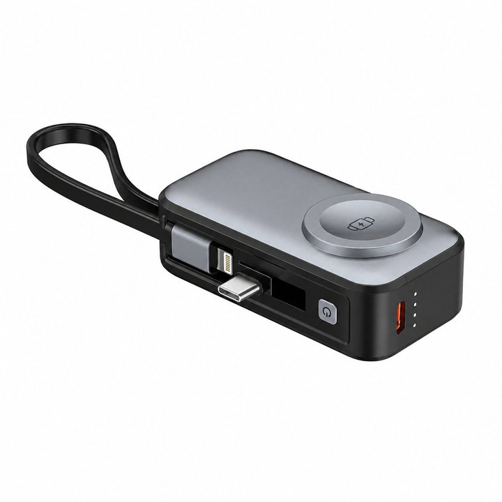 Mini Power Bank 3 in 1 5000 mAh 2 USB-C ports Wireless charging Black - Fontastic ICFT- 265518