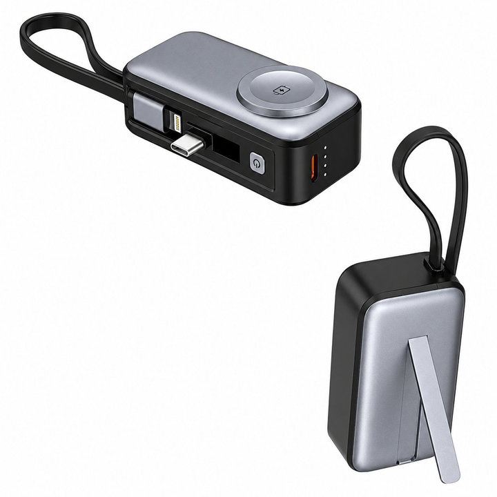 Mini Power Bank 3 in 1 5000 mAh 2 USB-C ports Wireless charging Black - Fontastic ICFT- 265518