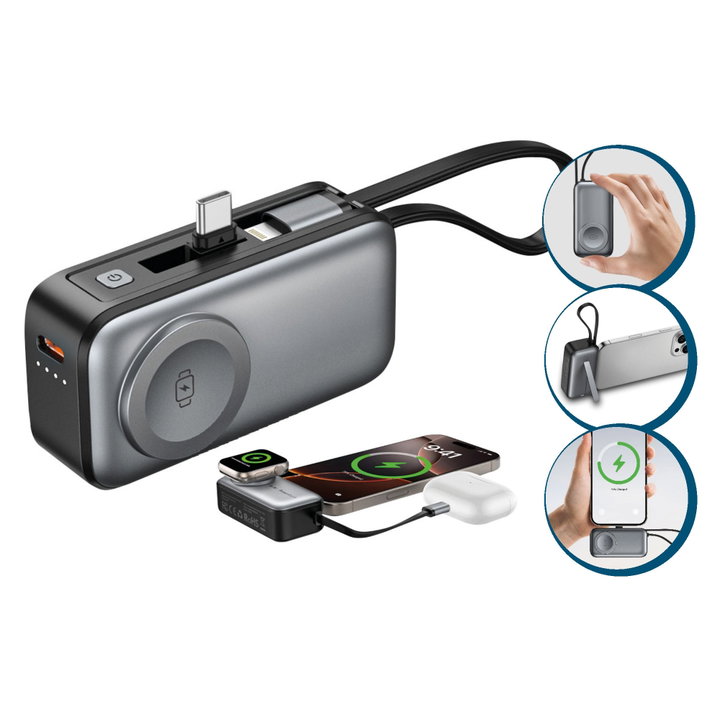 Mini Power Bank 3 in 1 5000 mAh 2 USB-C ports Wireless charging Black - Fontastic ICFT- 265518
