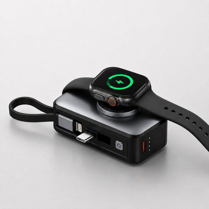 Mini Power Bank 3 in 1 5000 mAh 2 USB-C ports Wireless charging Black - Fontastic ICFT- 265518