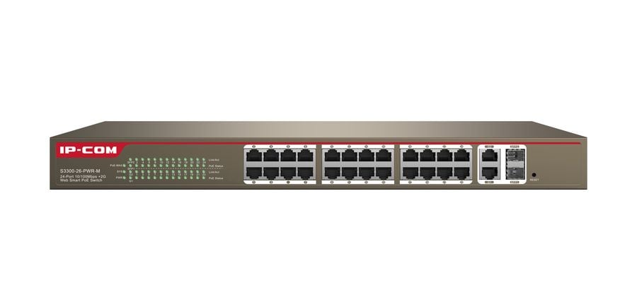 Switch 24 porte 10/100 con 2 porte gigabit/SFP combo con Web-Smart, S3300-26-PWR-M - Ip-com ICIP-S3300-26