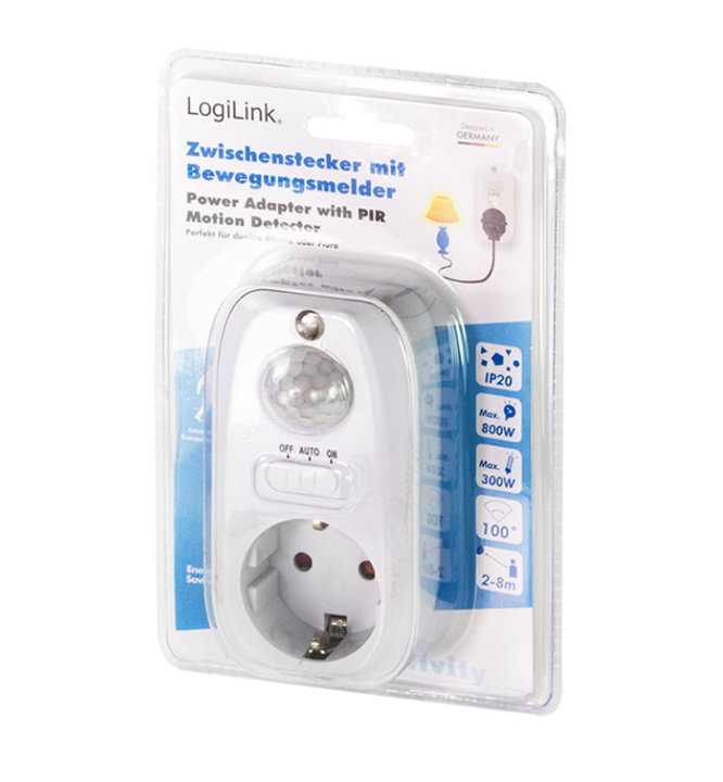 Adattatore Presa con Rilevatore di Movimento PIR 1x CEE 7/3 IP20 - Logilink ICLLE006MOT