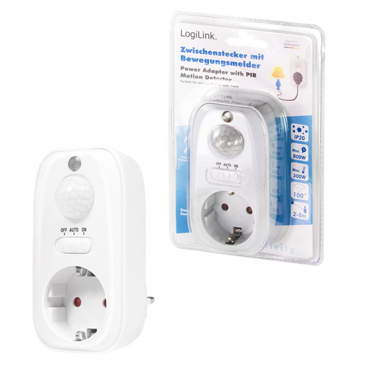 Adattatore Presa con Rilevatore di Movimento PIR 1x CEE 7/3 IP20 - Logilink ICLLE006MOT