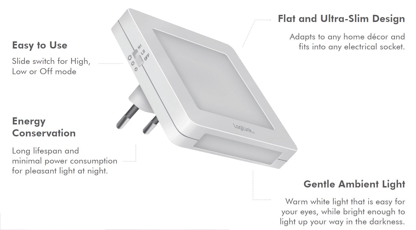 Luce Notturna LED Quadrata con Sensore Crepuscolare Bianco Caldo - Logilink ICLLE08
