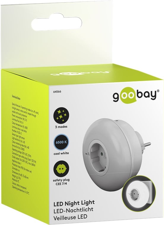 Luce Notturna a 3 LED Plug-In con Sensore Crepuscolare Bianco Freddo - Goobay ICLLE09