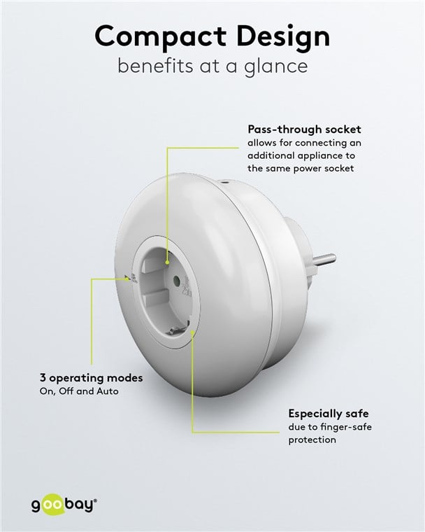 Luce Notturna a 3 LED Plug-In con Sensore Crepuscolare Bianco Freddo - Goobay ICLLE09