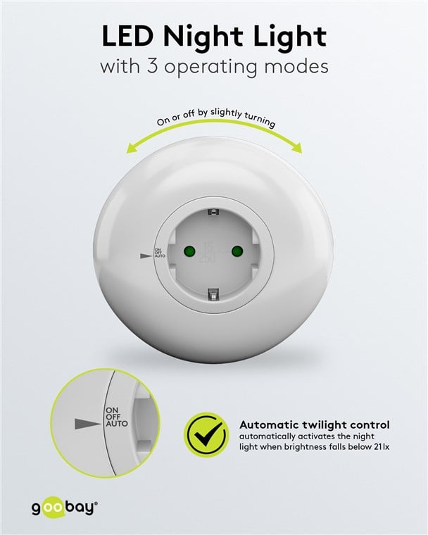 Luce Notturna a 3 LED Plug-In con Sensore Crepuscolare Bianco Freddo - Goobay ICLLE09