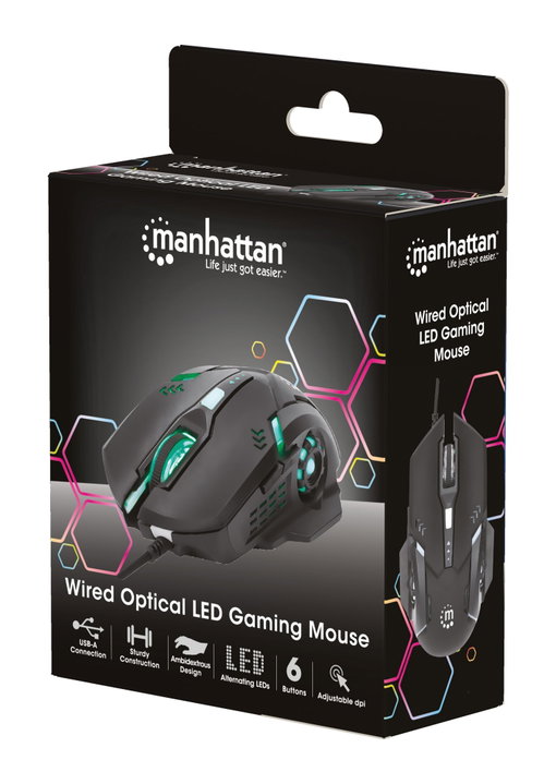 Mouse ottico USB gaming 3200 Dpi retroilluminazione LED RGB - Manhattan ICMG782