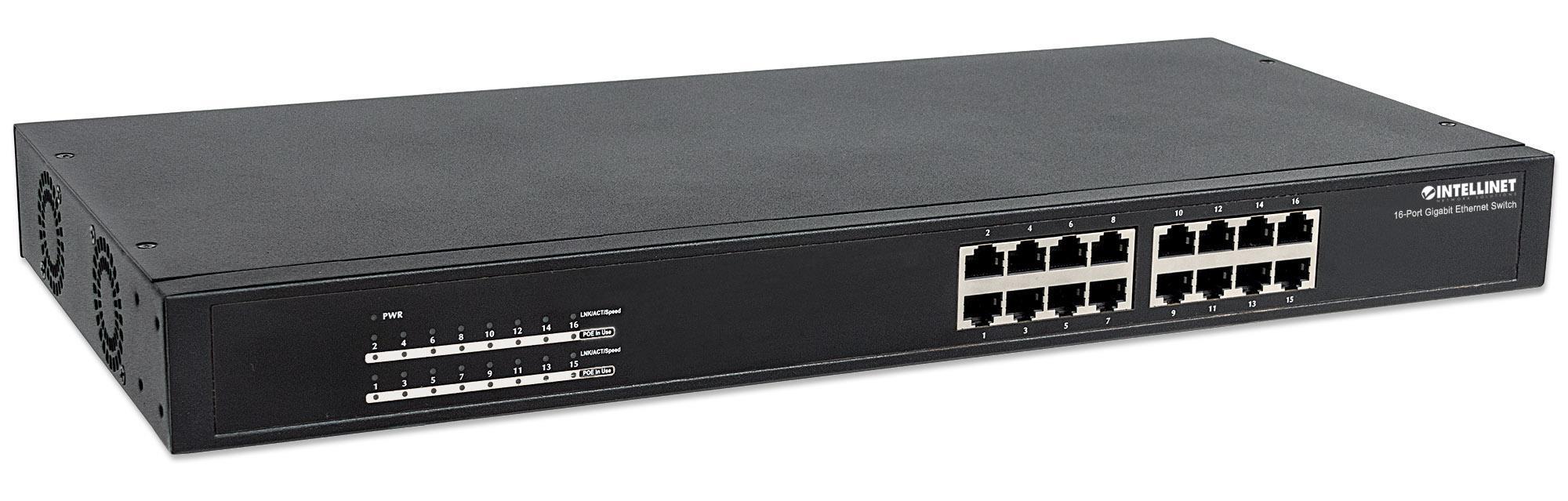 Switch Gigabit 16 Porte Ethernet PoE+ Nero - Intellinet ICNSP016