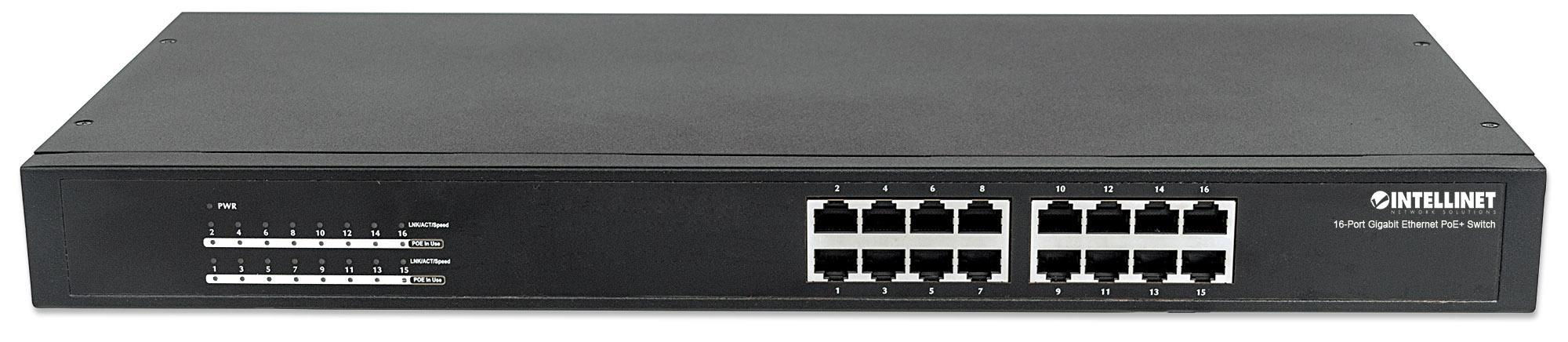 Switch Gigabit 16 Porte Ethernet PoE+ Nero - Intellinet ICNSP016