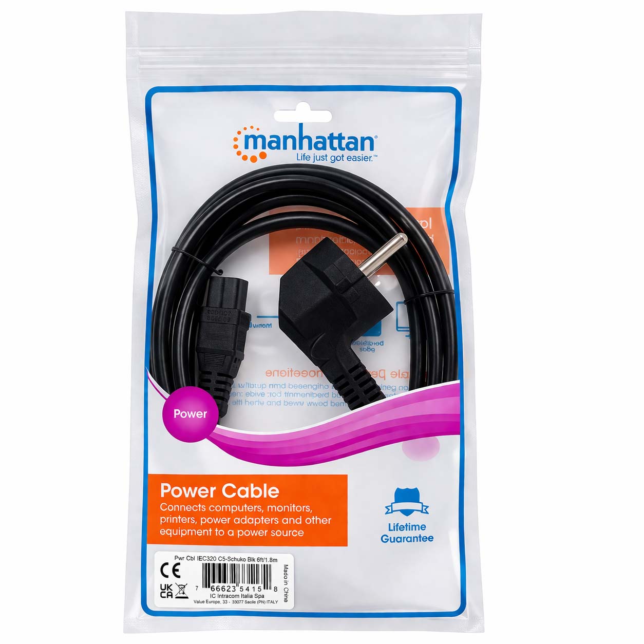 Cavo alimentazione C13 F a Schuko angolato 1m nero - Manhattan ICOC 01-NC-B/10