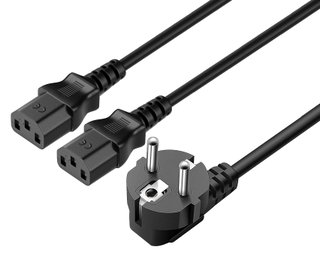 Power cable Schuko 10 A split with 2 C 13 , 1,8 m black - Manhattan ICOC 01 -NC-B/Y