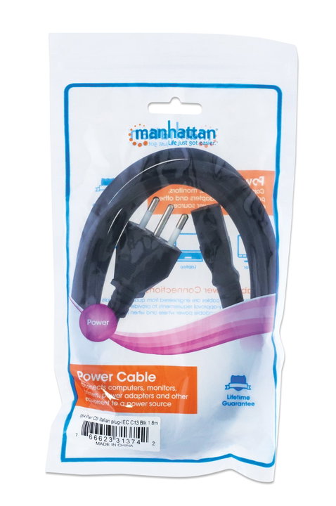 C 13 F power cable in Italian 1,8 m black - Manhattan ICOC 01 -NC/I