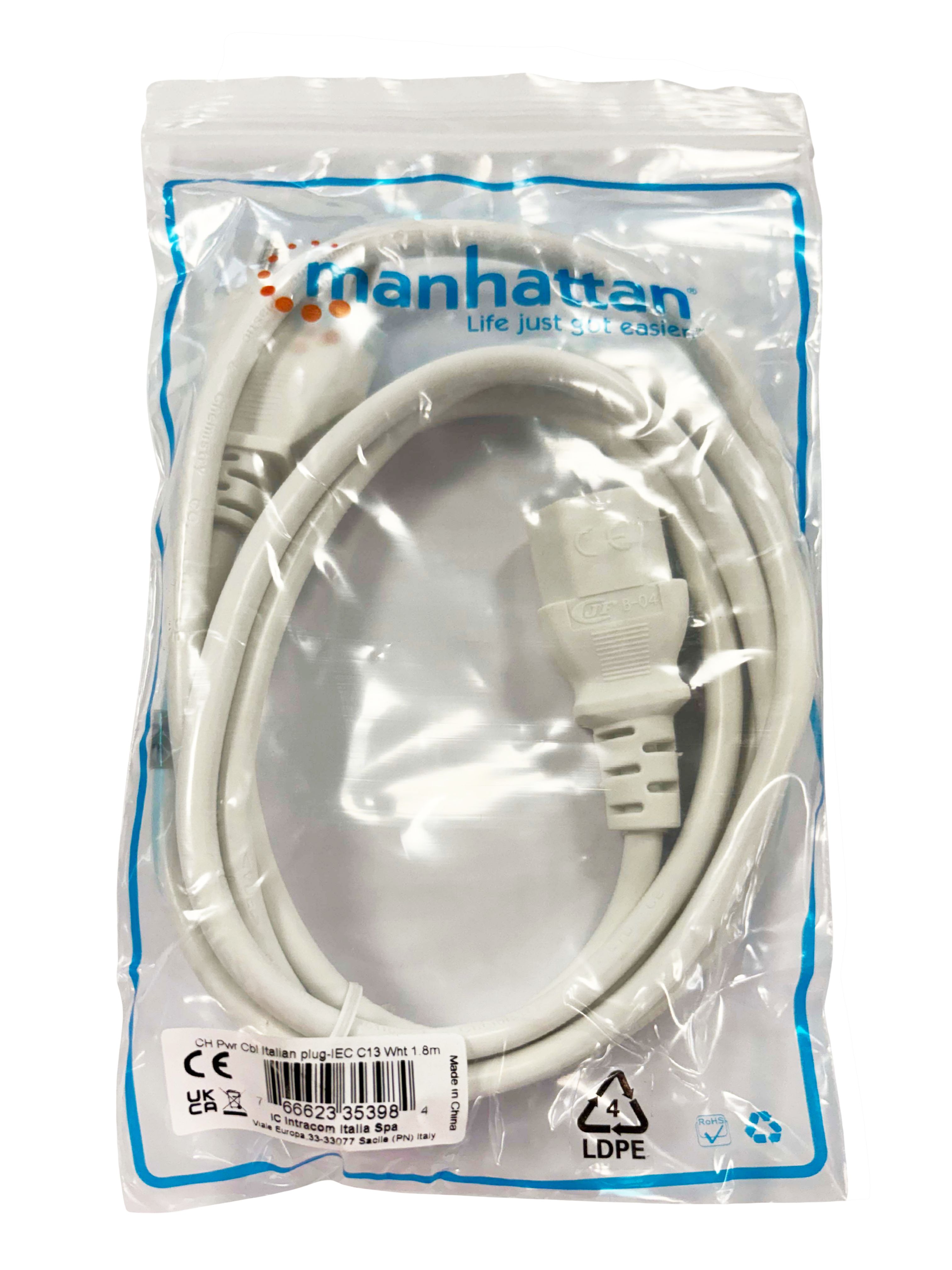 Cavo Alimentazione C13 F a Italiana 1,8m Bianco - Manhattan ICOC 01-NC/IW