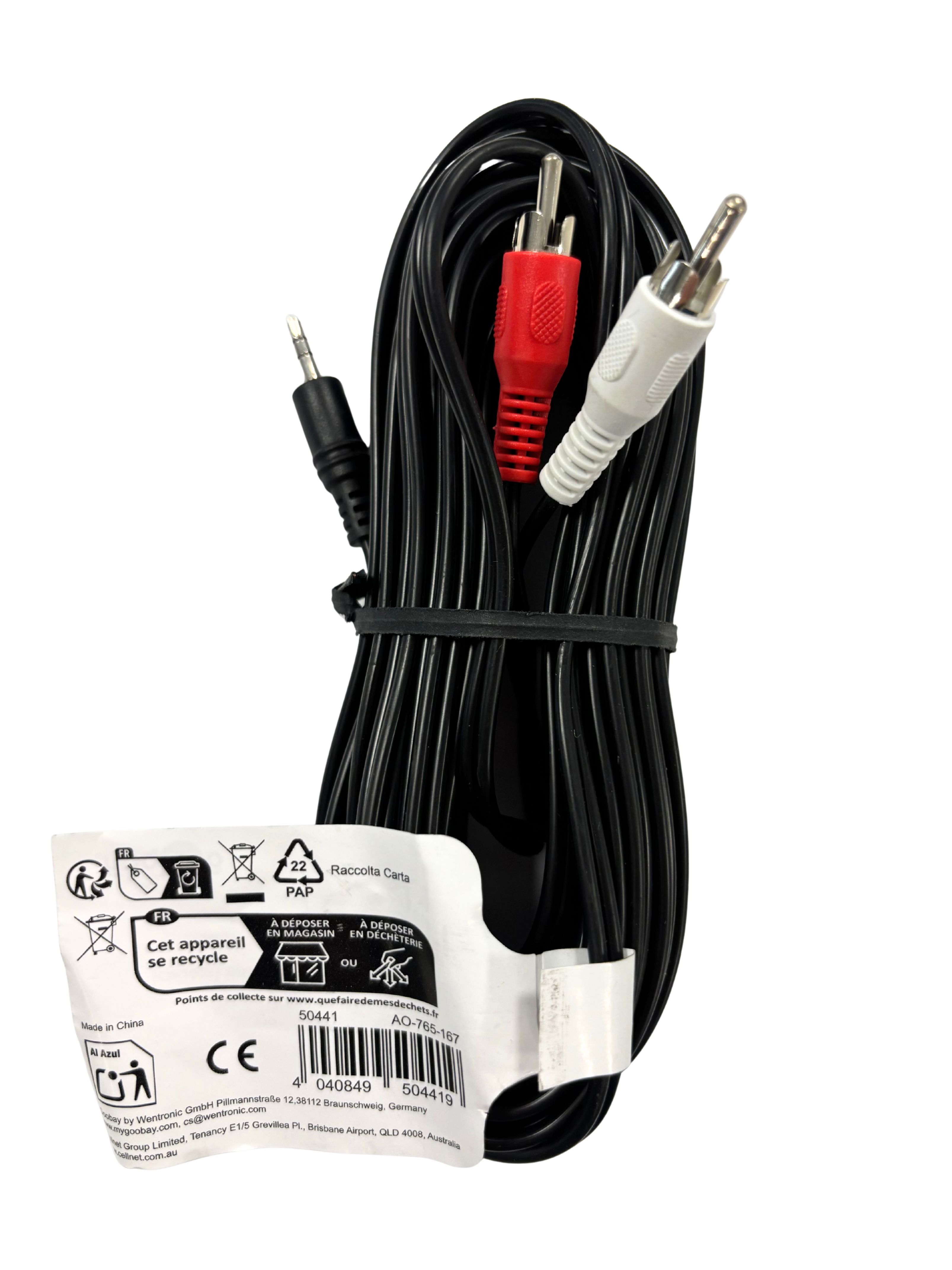 Cavo Stereo Jack 3, 5 mm a 2 x RCA maschio 10,0m - Goobay ICOC 018-NC-100