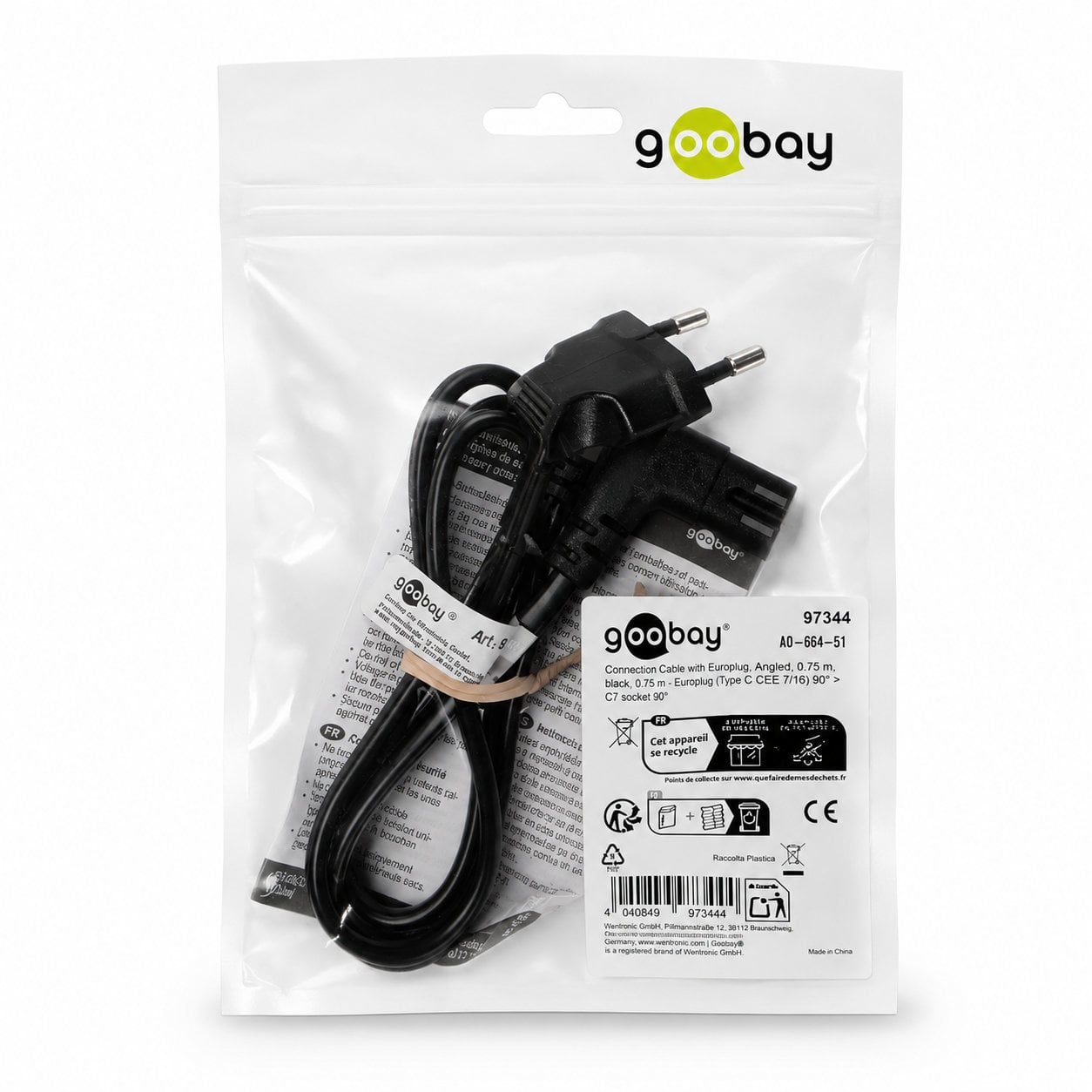 Cavo Alimentazione C7 a Italiana Angolati 0,75m Nero - Goobay ICOC 02-NC-ANG