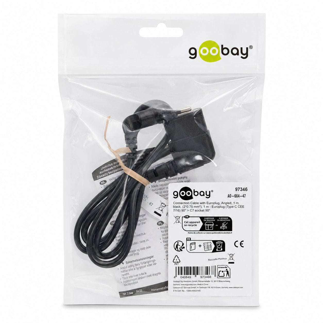 Cavo Alimentazione C7 a Italiana Angolati 1m Nero - Goobay ICOC 02-NC-ANG10B