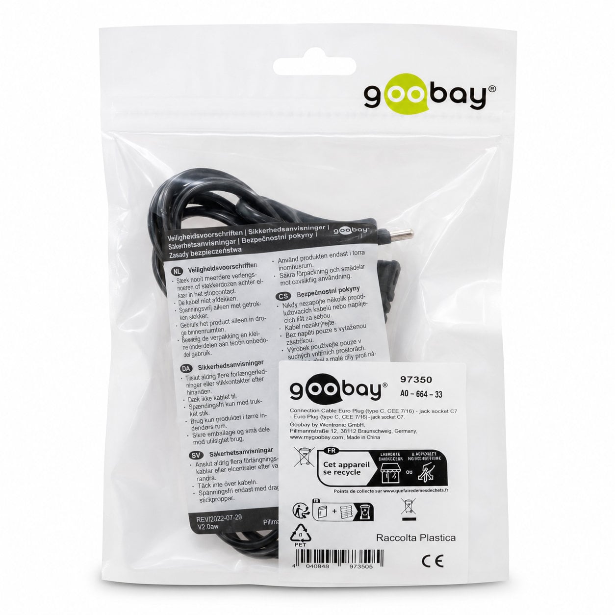 Cavo Alimentazione C7 a Italiana Angolati 2m Nero - Goobay ICOC 02-NC-ANG20B