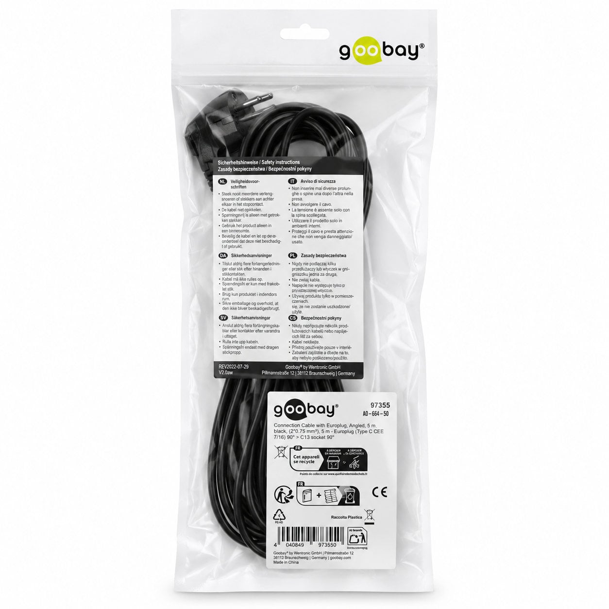 Cavo Alimentazione C7 a Italiana Angolati 5m Nero - Goobay ICOC 02-NC-ANG50B