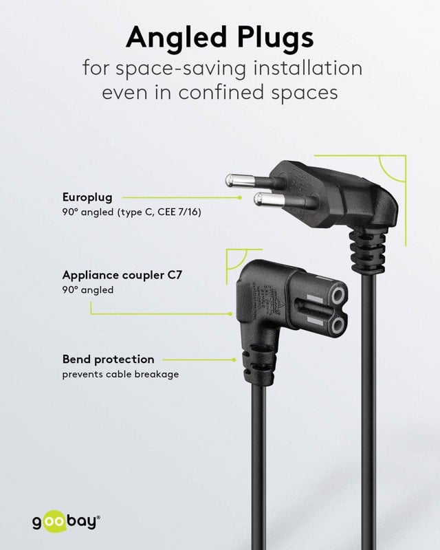 Cavo Alimentazione C7 a Italiana Angolati 5m Nero - Goobay ICOC 02-NC-ANG50B