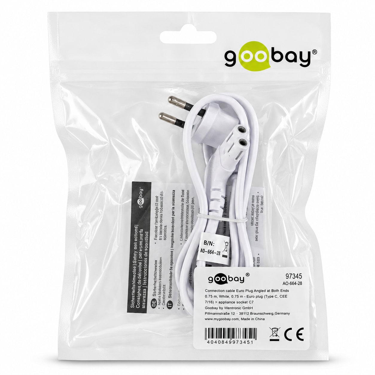 Cavo Alimentazione C7 a Italiana Angolati 0,75m Bianco - Goobay ICOC 02-NC-ANGW