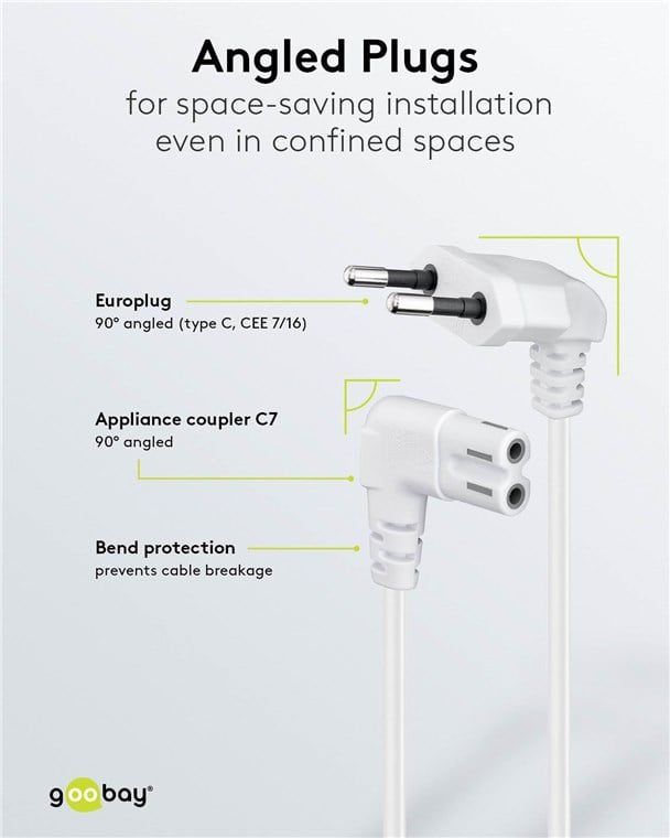 Cavo Alimentazione C7 a Italiana Angolati 0,75m Bianco - Goobay ICOC 02-NC-ANGW