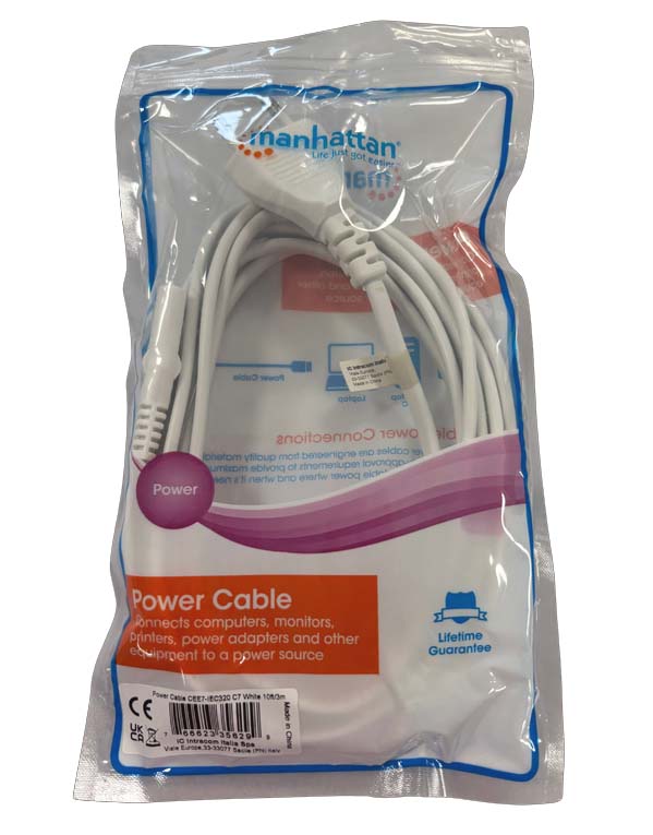 Cavo Alimentazione C7 a Italiana 3m Bianco - Manhattan ICOC 02-NC-IT3WMH