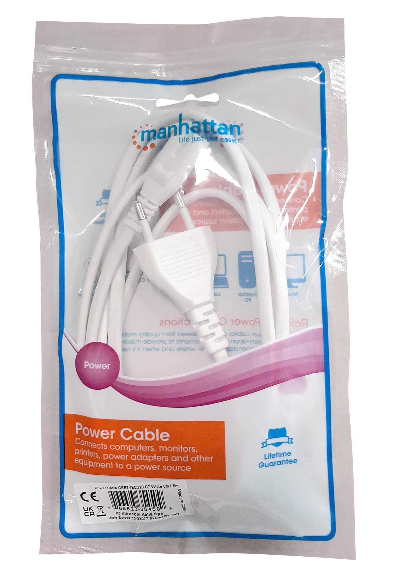 Cavo Alimentazione C7 a Italiana 1.8m Bianco - Manhattan ICOC 02-NC-WH