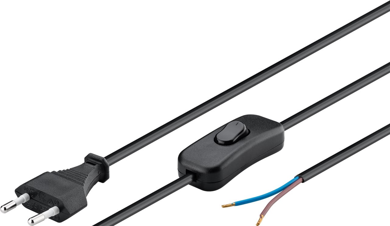 Euro/open plug power cable with black 1,5 m switch - Goobay ICOC 02 -NC/SA