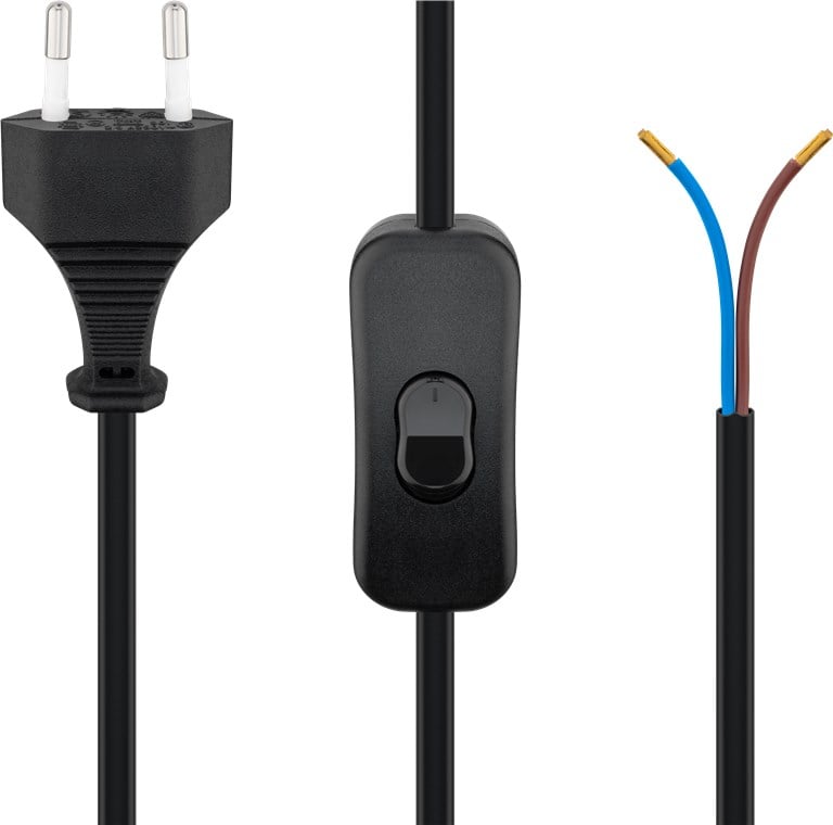 Cavo alimentazione spina euro/aperto con interruttore 1,5m nero - Goobay ICOC 02-NC/SA