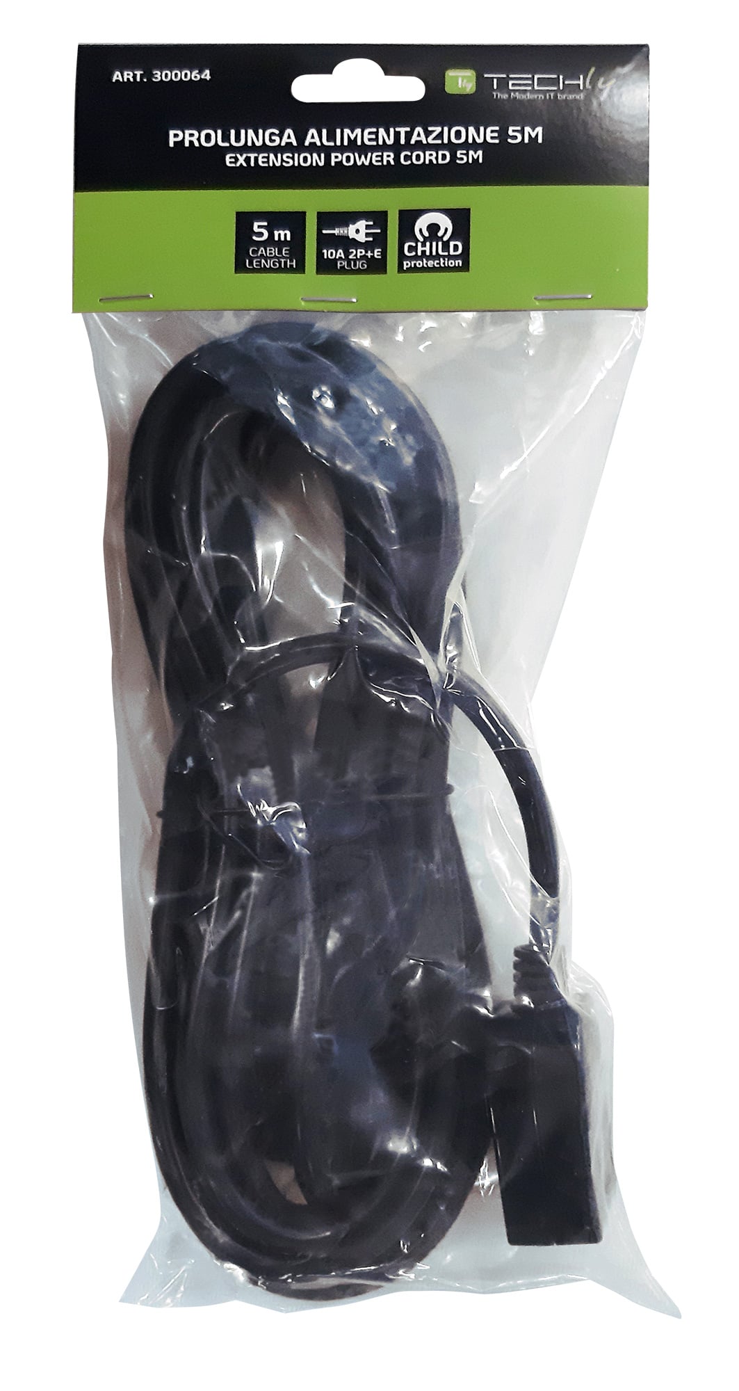 Cavo Prolunga di Alimentazione Italiana 3 poli Presa 10A Spina 10A 2P+T 3m - Techly ICOC 037-NC-03