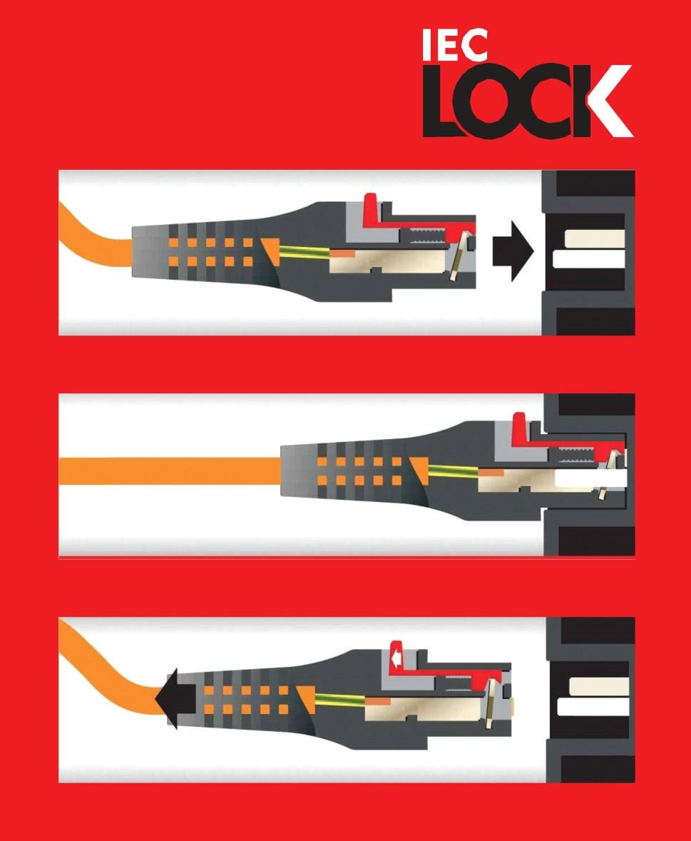 Cavo Prolunga C20 180° a C19 180° con Blocco IEC 3m - ICOC 065-NC-3-LOCK
