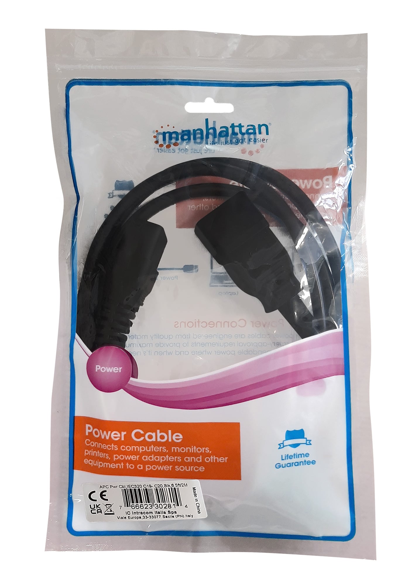 Cavo Prolunga di Alimentazione C19 F a C20m 2,0m nero - Manhattan ICOC 065-NC