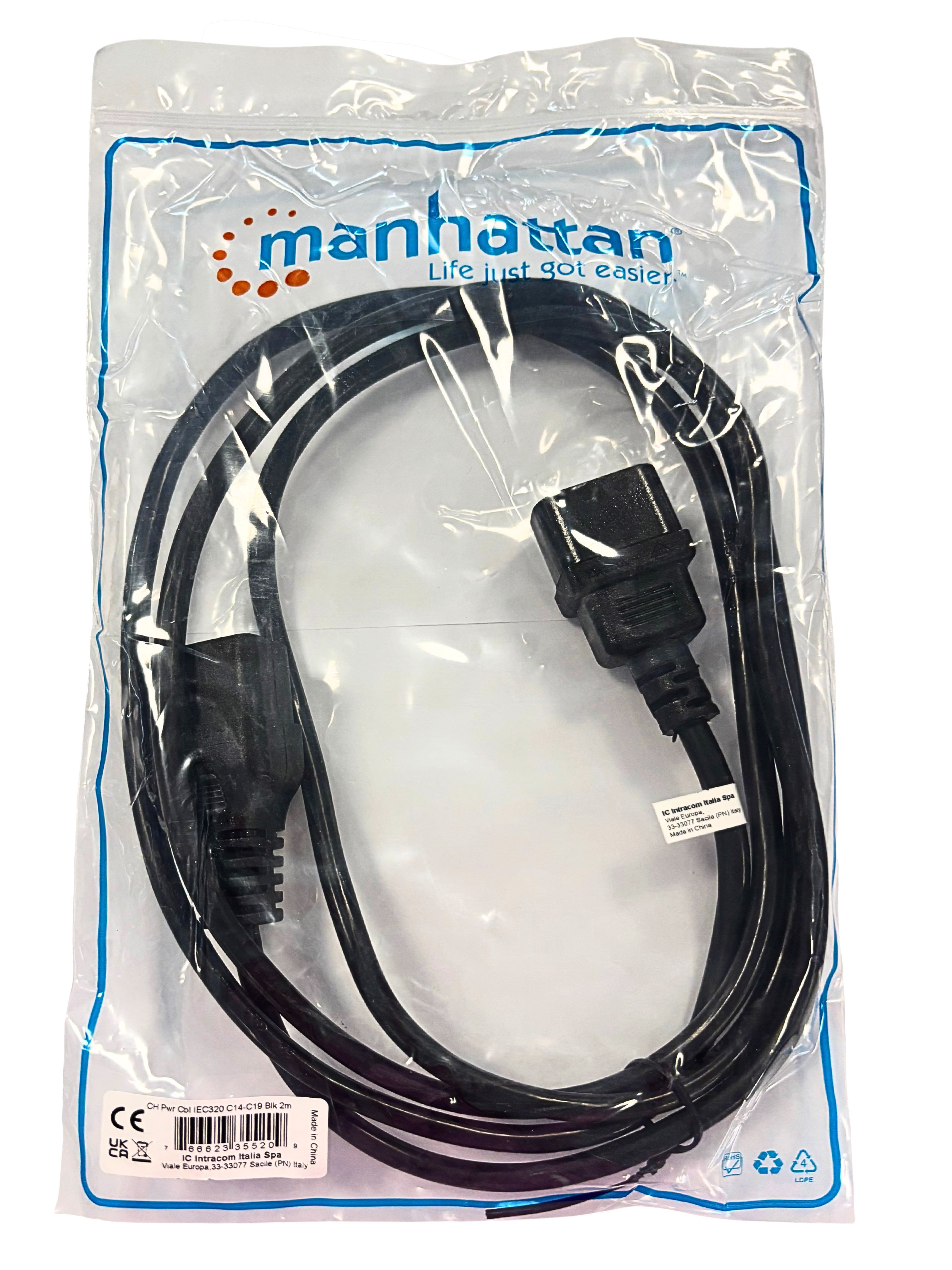 Cavo alimentazione C19 F a C14m 2m nero - Manhattan ICOC 066-NC