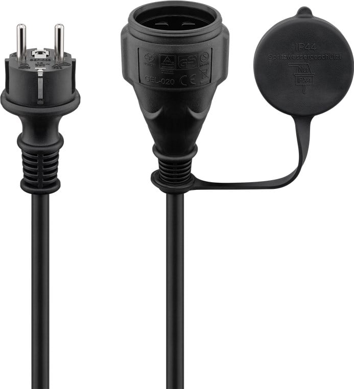 Cavo Alimentazione Schuko Maschio / Femmina da Esterno 10m Nero - Goobay ICOC 069-NC-100