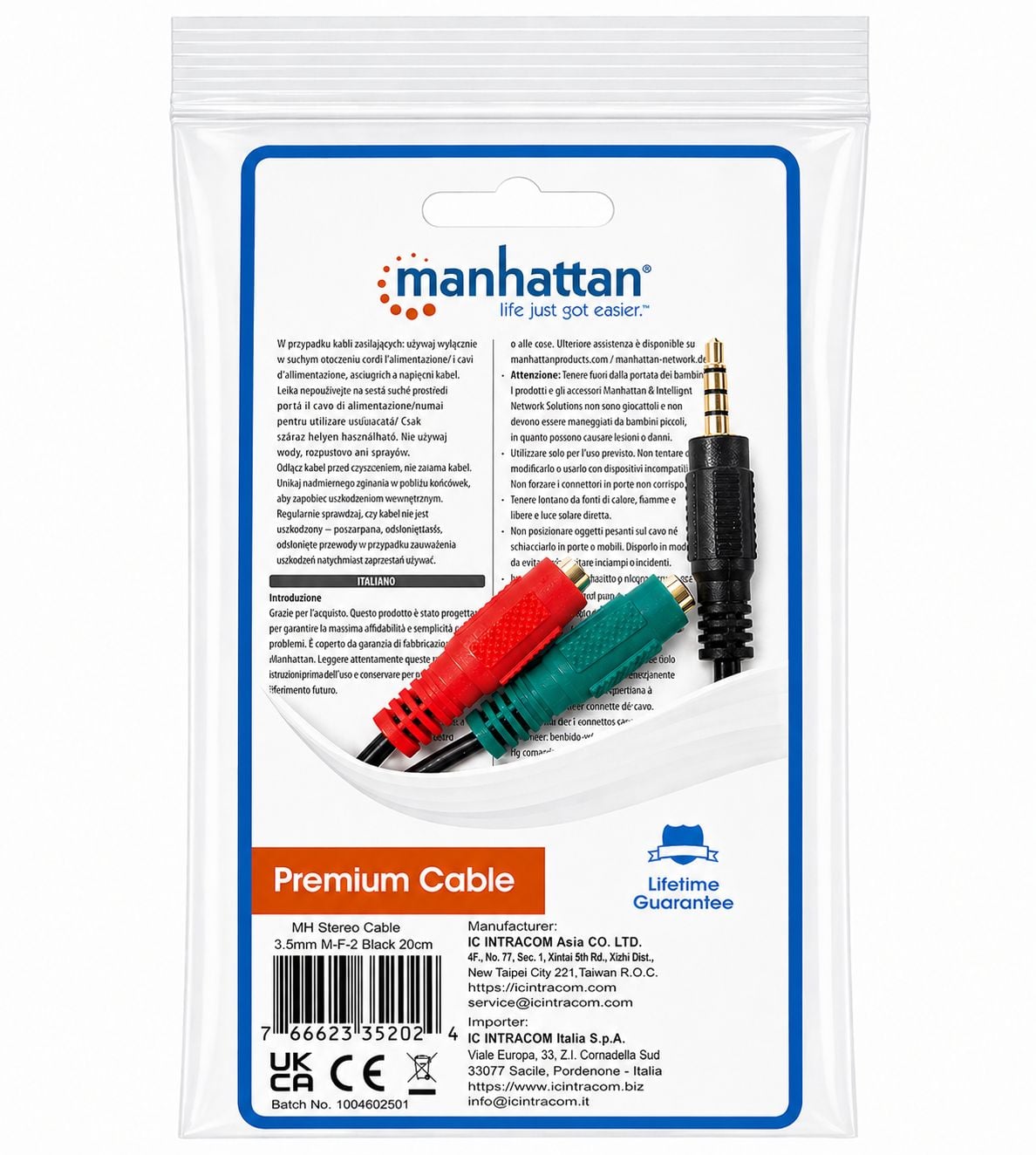 Cavo Sdoppiatore Microfono Cuffia jack 3,5 mm per Smartphone e Notebook - Manhattan ICOC 11-SB-HP
