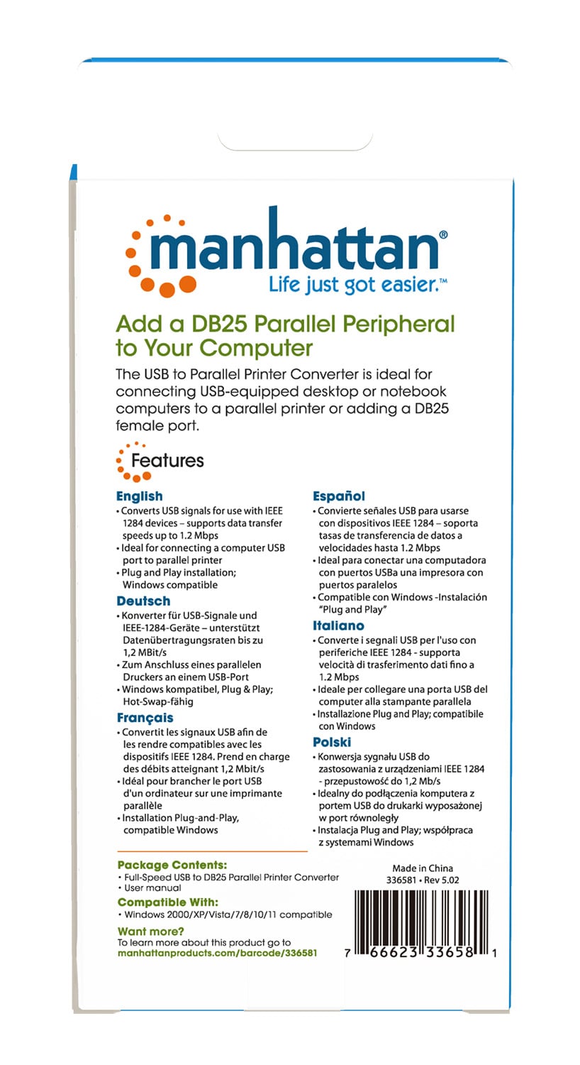 Convertitore USB a Stampante Parallela DB25 F - Manhattan ICOC 1284-25
