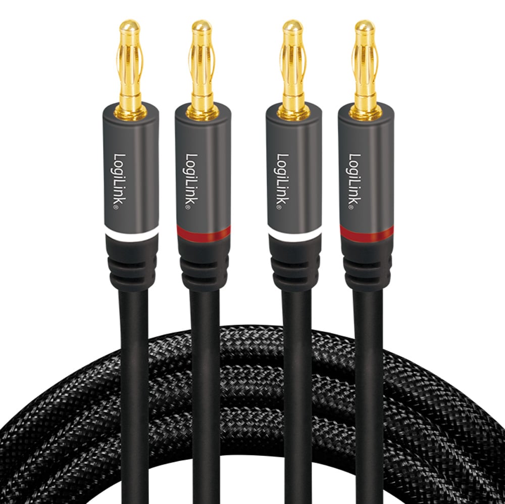 Cavo per Altoparlanti 2x2 Spinotti a Banana Nylon Nero 3m - Logilink ICOC 25-SB-030