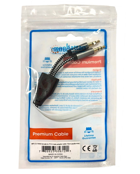 Cavo Adattatore per Cuffie con Splitter Audio Stereo AUX 15cm - Manhattan ICOC 35H-1F2M-015