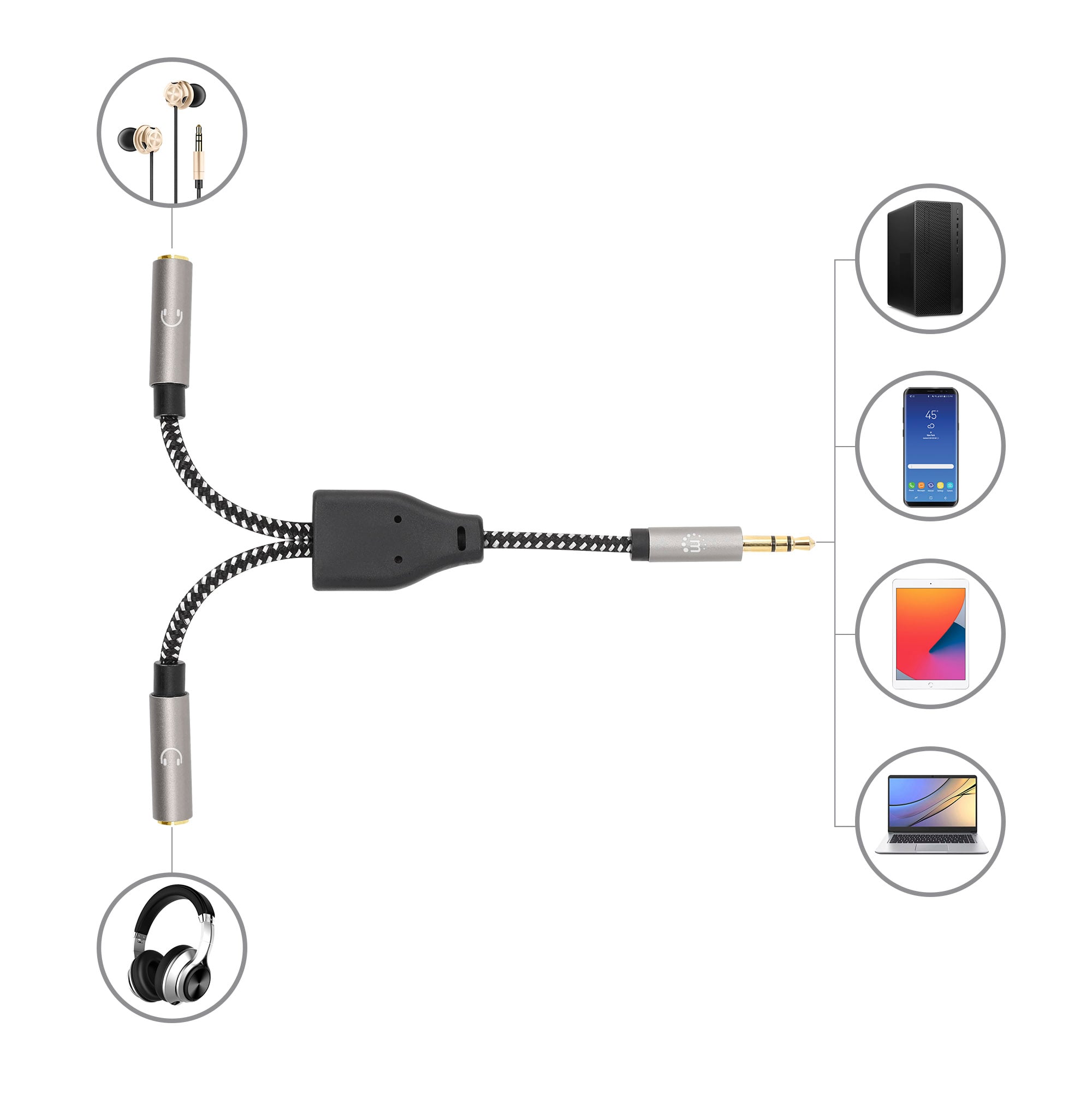 Cable Adapter Audio splitter for Stereo AUX 15 headphones cm - Manhattan ICOC 35 H- 1 M 2 F- 015
