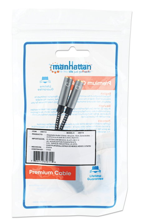Cavo Adattatore Sdoppiatore Audio per Cuffie Stereo AUX 15cm - Manhattan ICOC 35H-1M2F-015