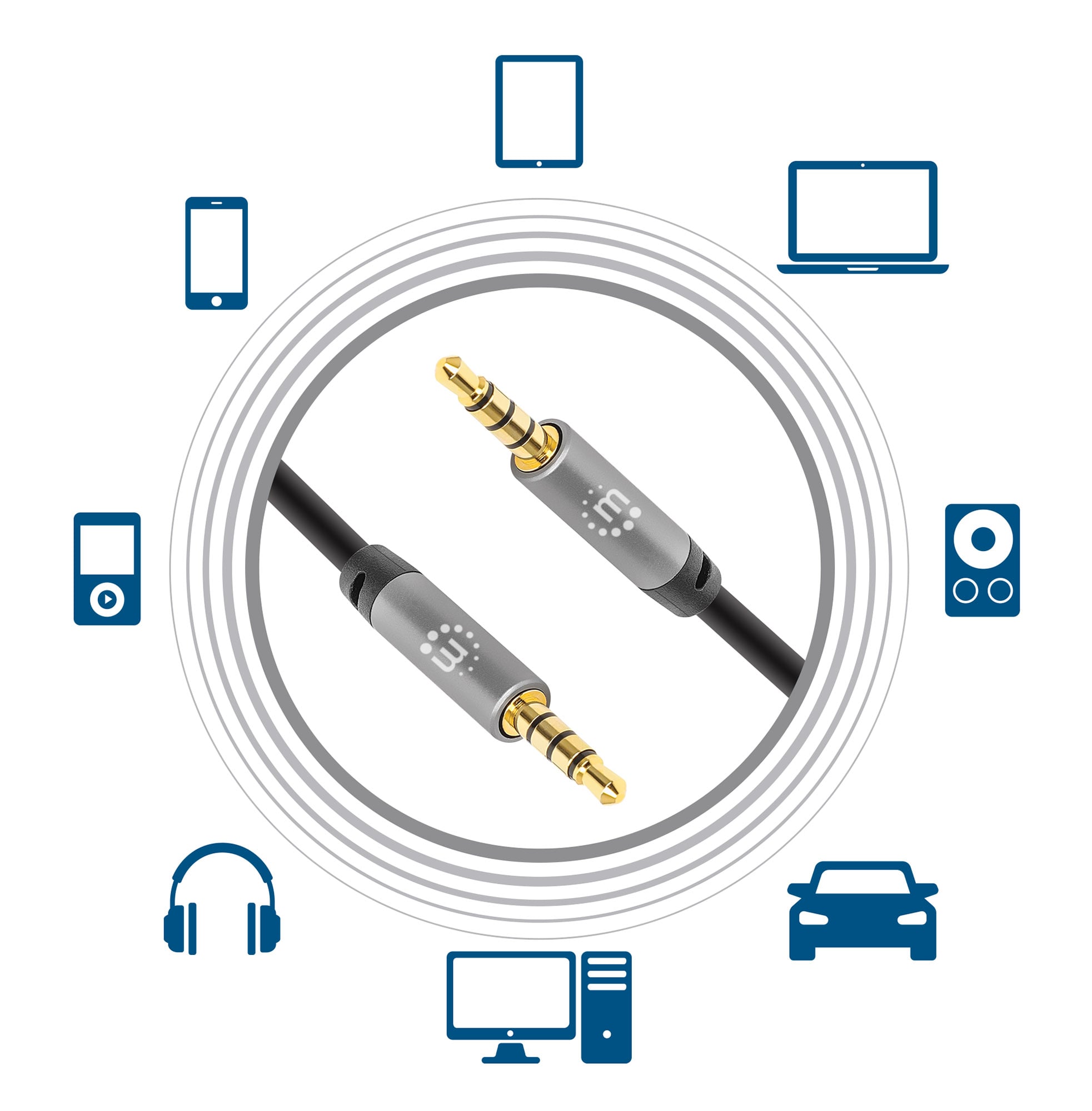 Cavo Audio Stereo AUX 3.5mm Alta Qualità M/M 1m - Manhattan ICOC 35H-MM-010