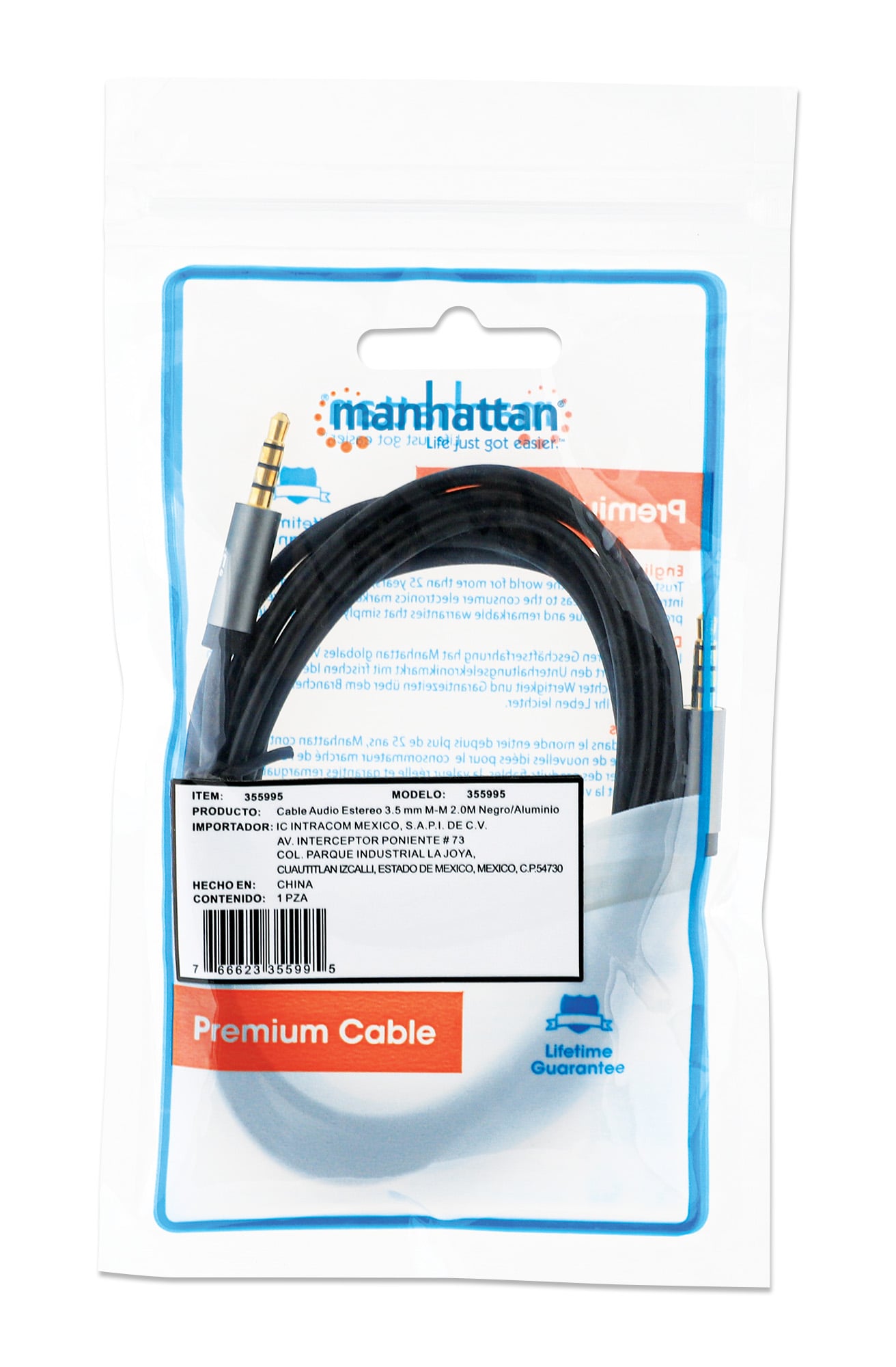 Cavo Audio Stereo AUX 3.5mm Alta Qualità M/M 2m - Manhattan ICOC 35H-MM-020