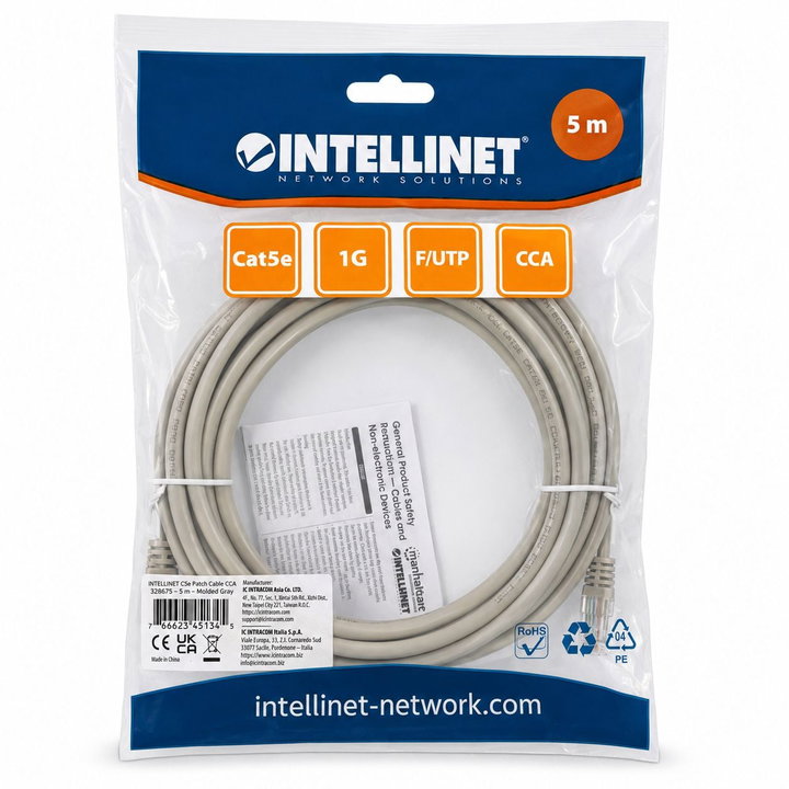Cavo di rete patch CCA Cat5E schermato F/UTP 5m grigio - Intellinet ICOC CCA5F-050M