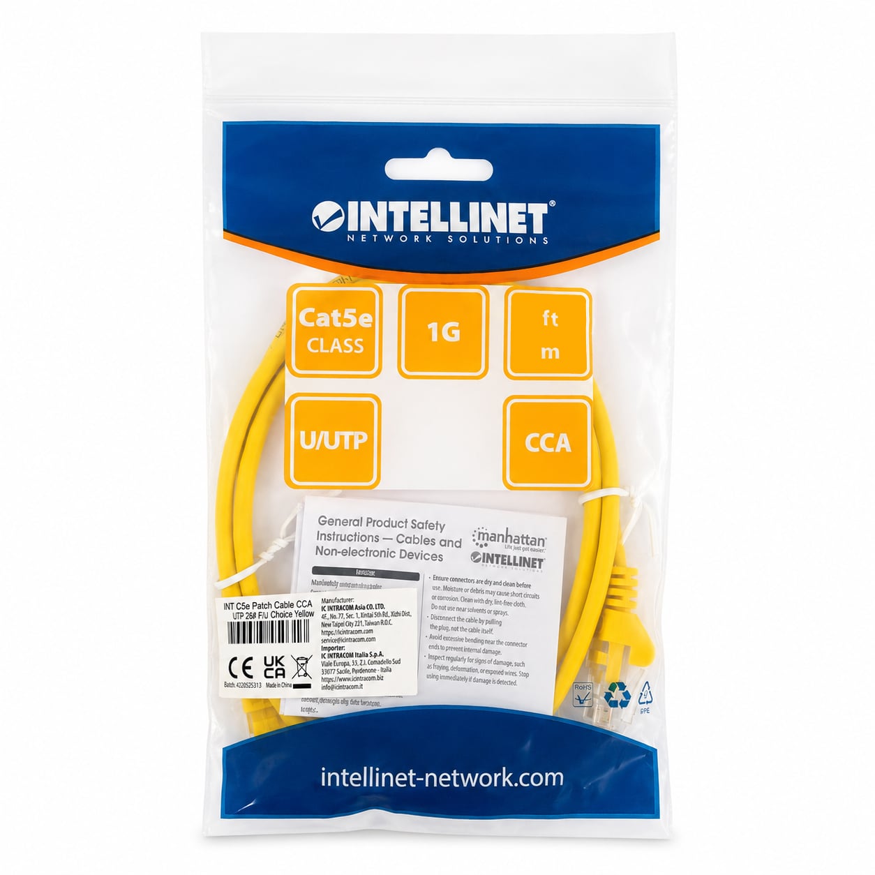 Cavo di rete Patch CCA Cat5e Giallo UTP 1m - Intellinet ICOC CCA5U-010-YE