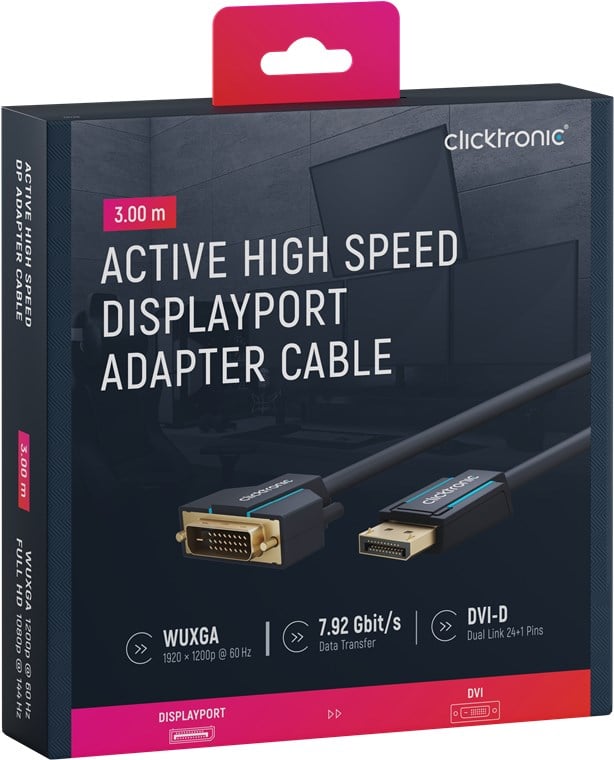 Cavo Monitor DisplayPort Maschio a DVI-D Maschio 3m Blu - Clicktronic ICOC CLC-DSP-030