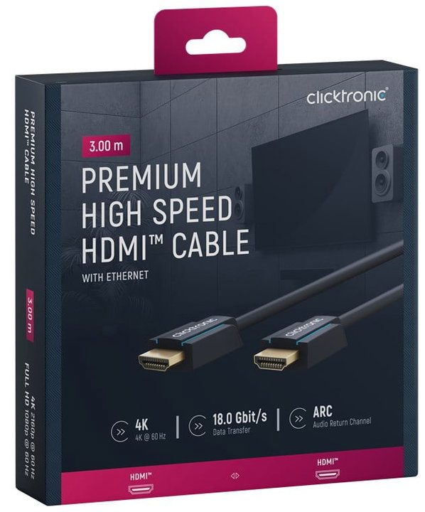 Cavo HDMI High Speed Ethernet A/A M/M 3m Alta Qualità - Clicktronic ICOC CLC-H-030