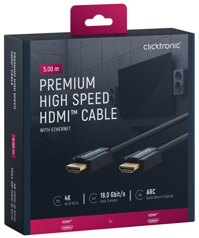 Cavo HDMI High Speed Ethernet A/A M/M 5m Alta Qualità - Clicktronic ICOC CLC-H-050
