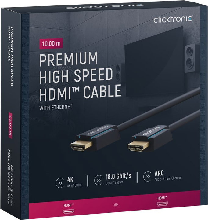 Cavo HDMI High Speed Ethernet A/A M/M 10m Alta Qualità - Clicktronic ICOC CLC-H-100
